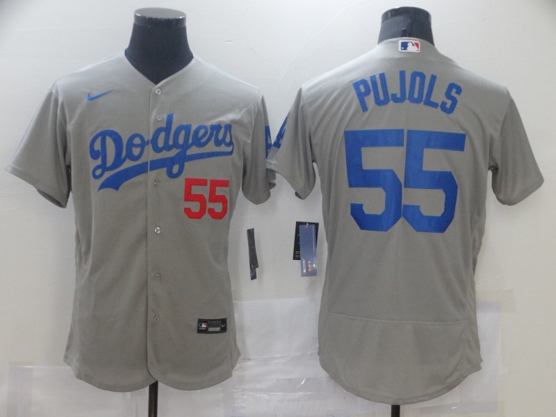 Men Los Angeles Dodgers #55 Pujols Grey Elite 2021 Nike MLB Jersey